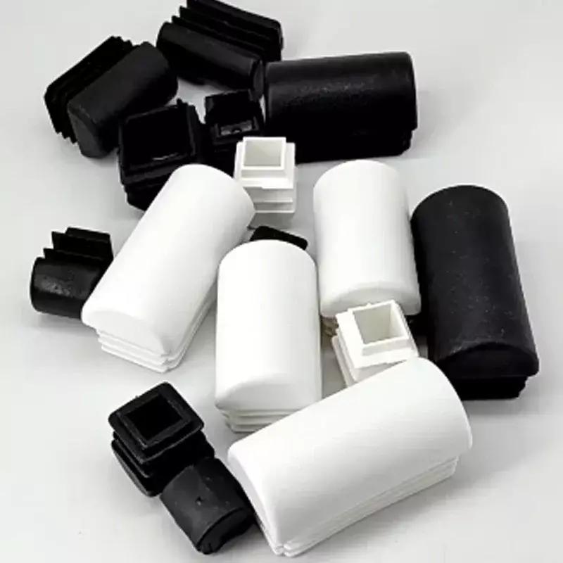 Tapa de tubo cuadrada, insertos oblongos ovalados, Protector de patas de silla y mesa, color blanco y negro