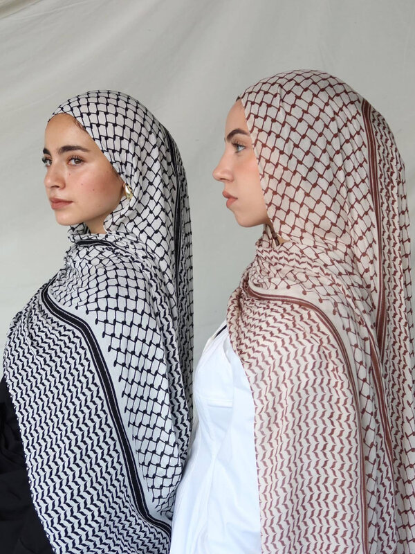 Hijab muçulmano para mulheres, impressão do Eid, chiffon, lenço longo, hijab, oração modesta, hijabs, xale, jellaba longa, vestuário do Ramadã, 2024