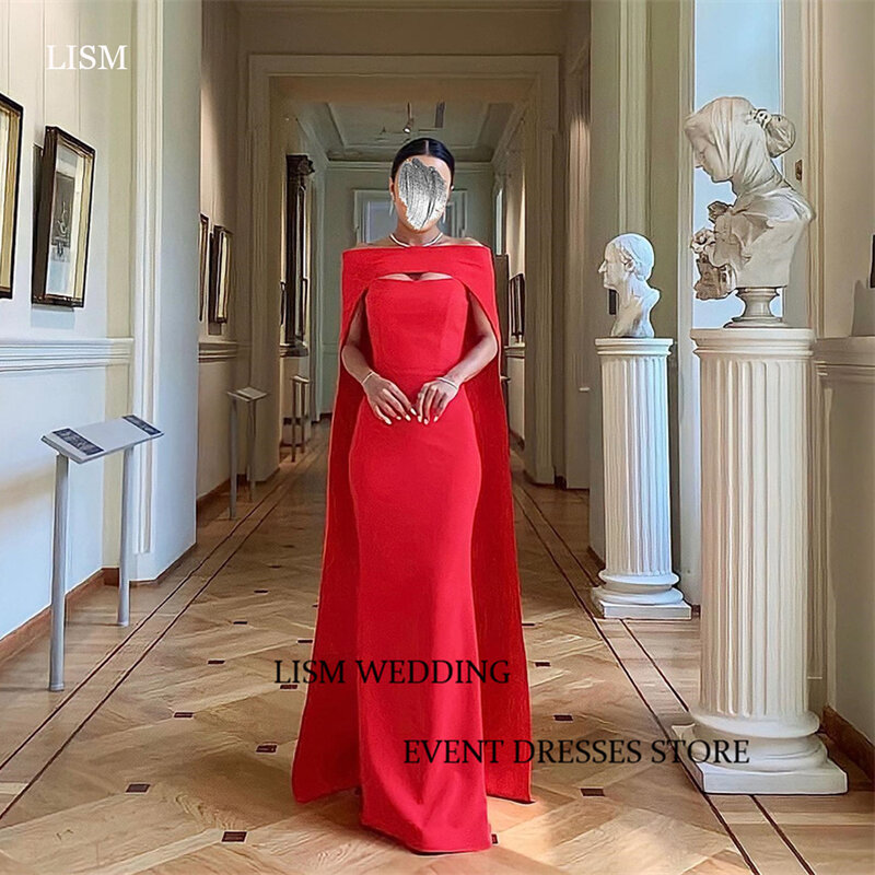 LISM proste czerwone suknie wieczorowe syreny z rękawami płaszcza długie suknie balowe sukienka na formalną imprezę Vestido fiesta Plus Size