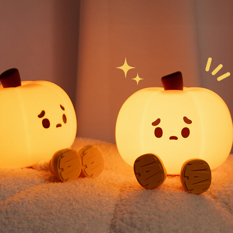 Lampu malam LED silikon aman labu lucu, lampu USB dapat diisi ulang waktu, dekorasi samping tempat tidur, hadiah Halloween anak-anak bayi lembut