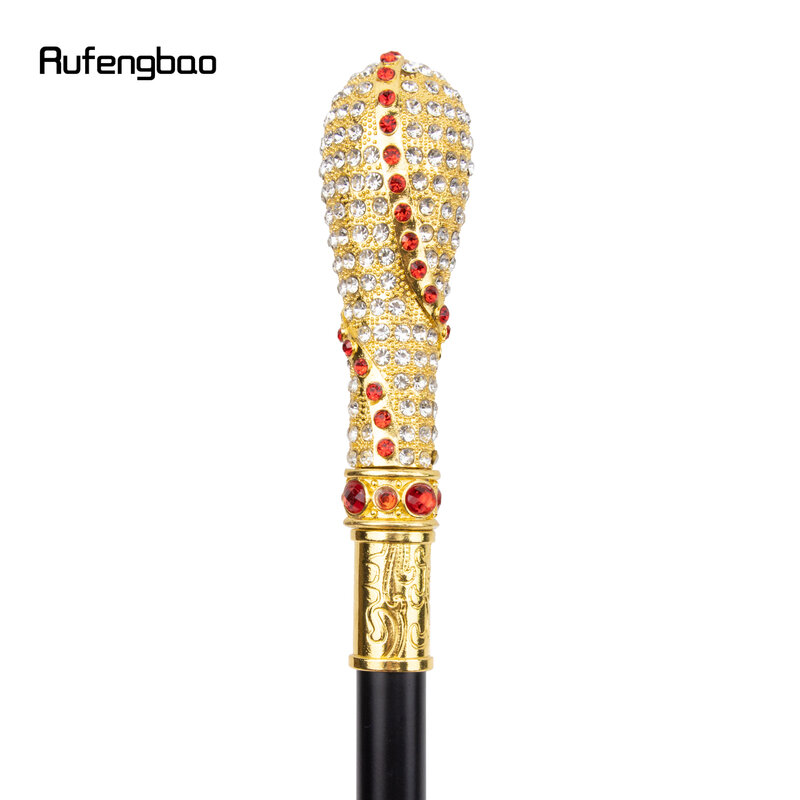 Golden Red Artificial Diamond Walking Stick Decorative Cospaly Vintage Party Fashionable Walking Cane Halloween Crosier 97cm