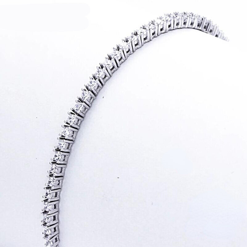 Pure 925 Silver Jewelry 18CM Tennis Bracelet 2mm Zirconia Anniversary Gift Real Sterling Silver Bangle Bracelets