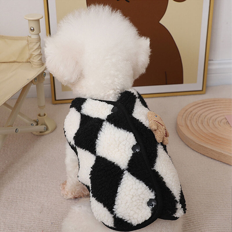 Mode Geruite Fleece Puppy Kleding Jas Jack Hond Kleding Beer Vest Honden Kleding Huisdier Outfits Schattig Winter Yorkies Kostuum