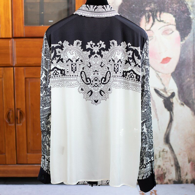 Hochwertiges ägyptisches Seiden-Retro-bedrucktes Seiden hemd Damen oberteil mit elegantem modischem Revers blusas mujer de chifon y2k