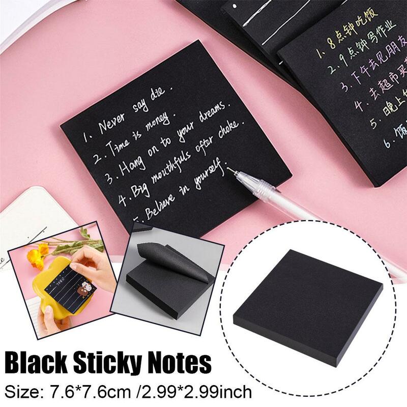 Auto-adesivo Sticky Note Pads, Preto Super Sticky Notes, Escritório e Material Escolar, Memo Reminder, D1Z9, 50 Folhas