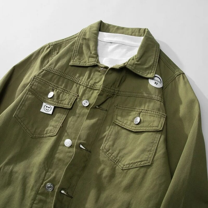 Jesienne wojskowe zielone kurtki jeansowe bawełniana pościel jeansy Jaqueta czarne styl Safari luźne płaszcze Hombre