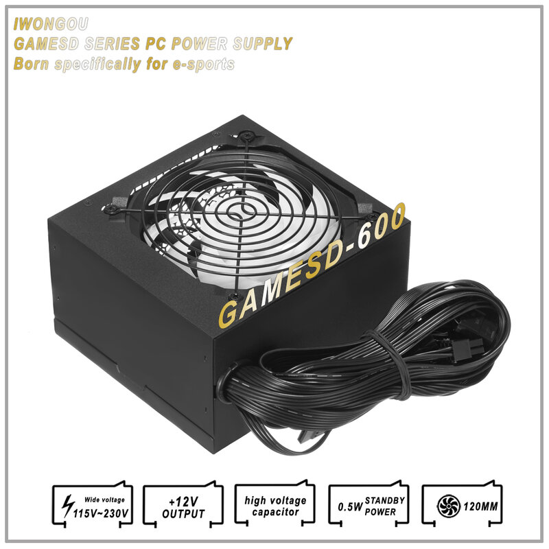 IWONGOU Power Supply For PC 600W Max 24pin 12v Atx Fonte 600W Max Computer Font For Gaming Desktop GAMESD600 PSU