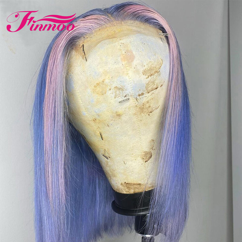 Human Hair Wigs Pink Purpel 613# Blonde Highlight Colored Straight 13x4 HD Transparent  Lace Frontal Wigs For Women Human Hair