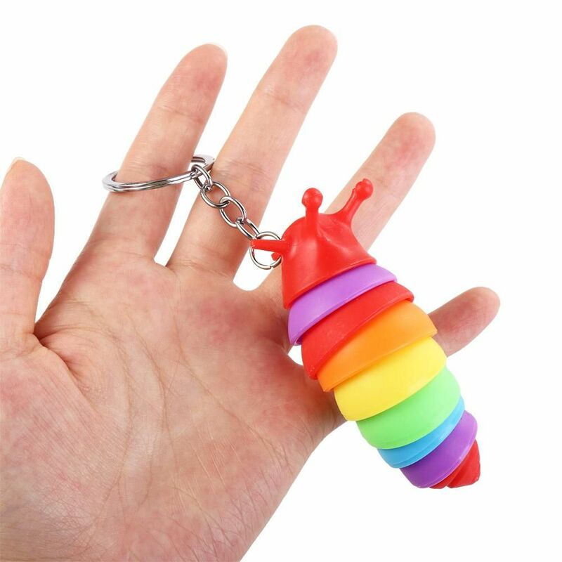 Mini Cute Finger Slug Snail Caterpillar portachiavi per bambini alleviare lo Stress Anti-ansia spremere giocattoli sensoriali ciondolo borsa per bambini