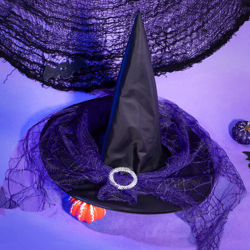 ハロウィーンの魔女のコスチュームアクセサリーメッシュソルトナードレス先のとがった帽子、伸縮性のある縞模様のストッキングセット/帽子を個別に