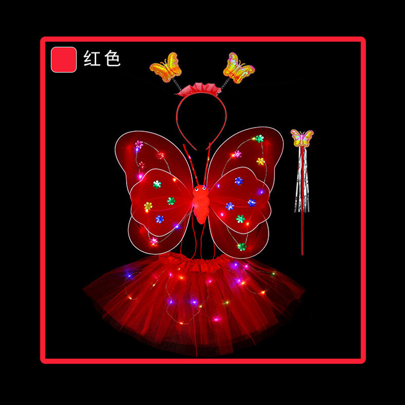 Conjunto de alas de Ángel luminosas intermitentes para niños, accesorios de disfraz para niña, varita de diadema y alas de mariposa, trajes de juego de rol