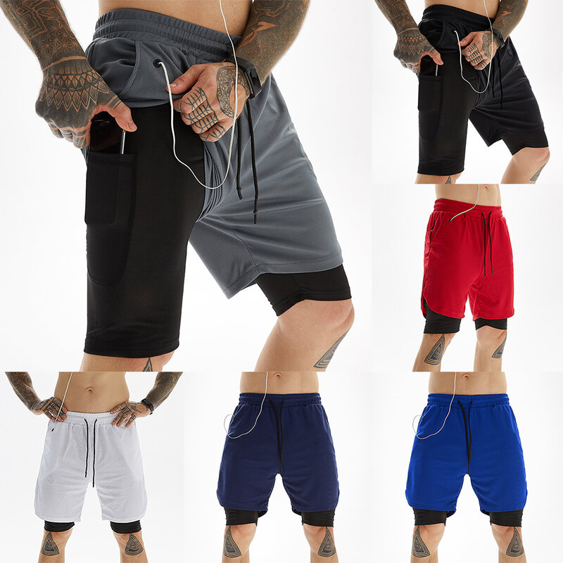Herren Double Layer Mesh Shorts elastischer Bund mit schnell trocknendem und atmungsaktivem Kordel zug, ideal für Training oder Sport