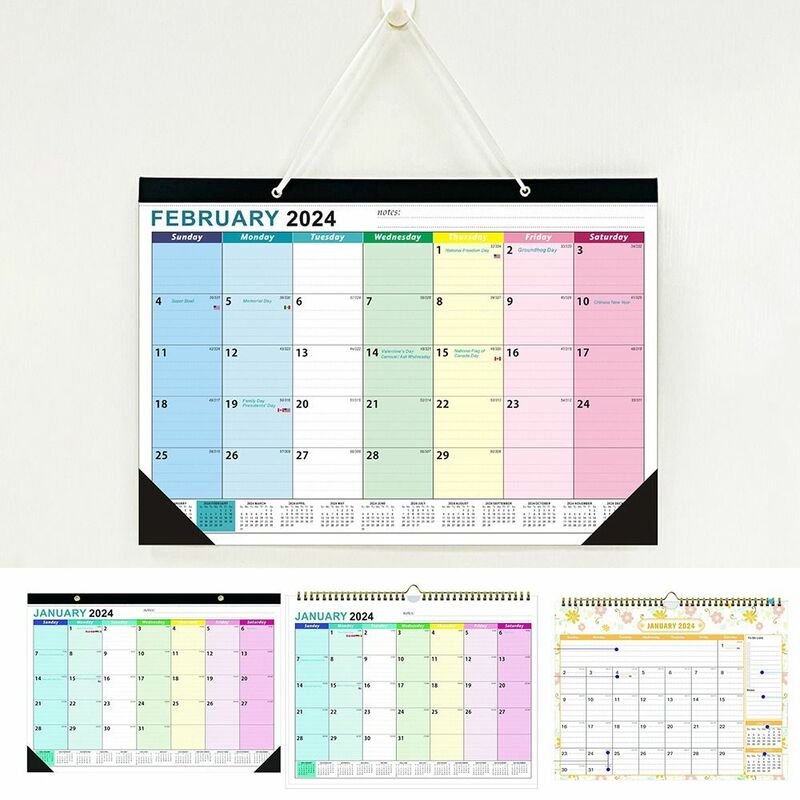 Calendario de pared de papel horario en inglés, planificador colgante de 18 meses, calendario de pared de enero de 2024 a junio de 2025
