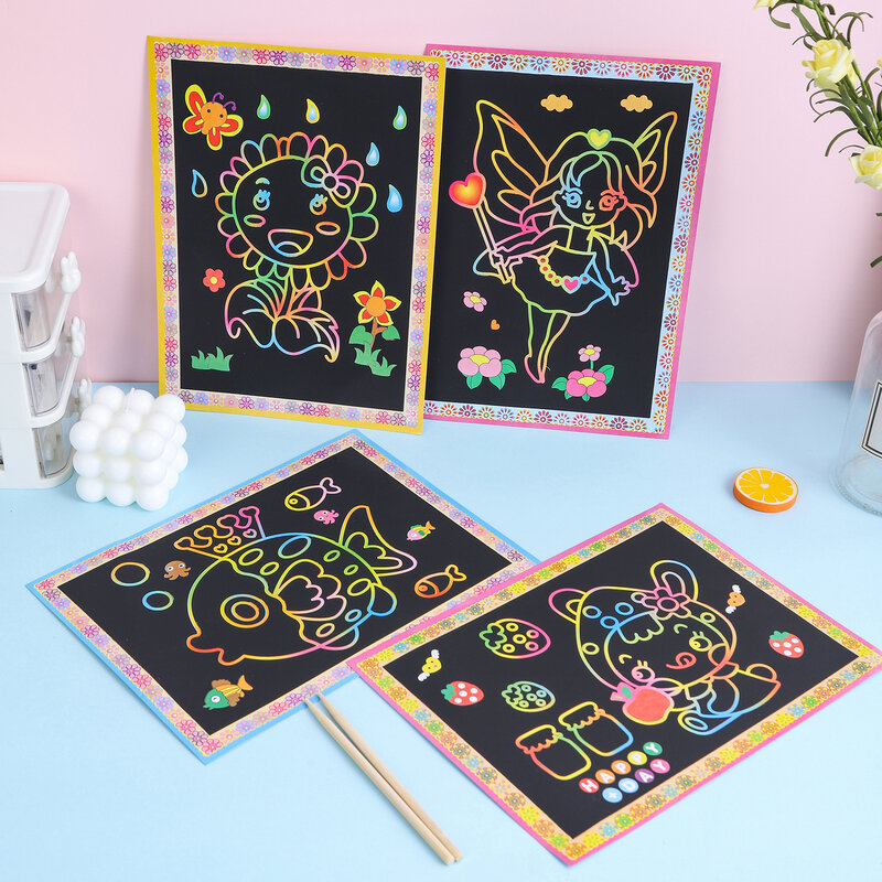 Papan gambar Sihir Seni goresan anak lukisan kartu kreatif stiker belajar pendidikan buku mewarnai untuk anak-anak