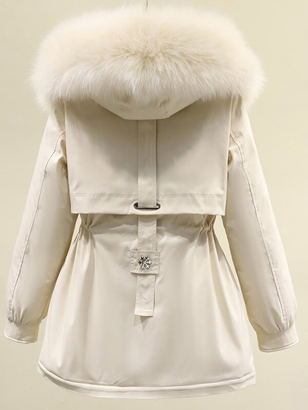 Новинка 2023, зимнее теплое модное универсальное хлопковое пальто с капюшоном для женщин, средней длины, пуховик, шикарная утепленная Свободная куртка