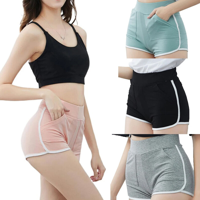 Pantalones cortos elásticos para mujer, Pantalón de algodón, cómodo, informal, cintura alta