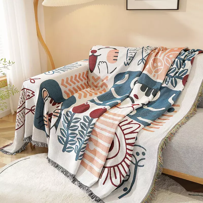 Manta a cuadros para camas nórdicas Ins Wind, cubierta de sofá Bohemia decorativa para camas universales, Picnic con borla, Verano