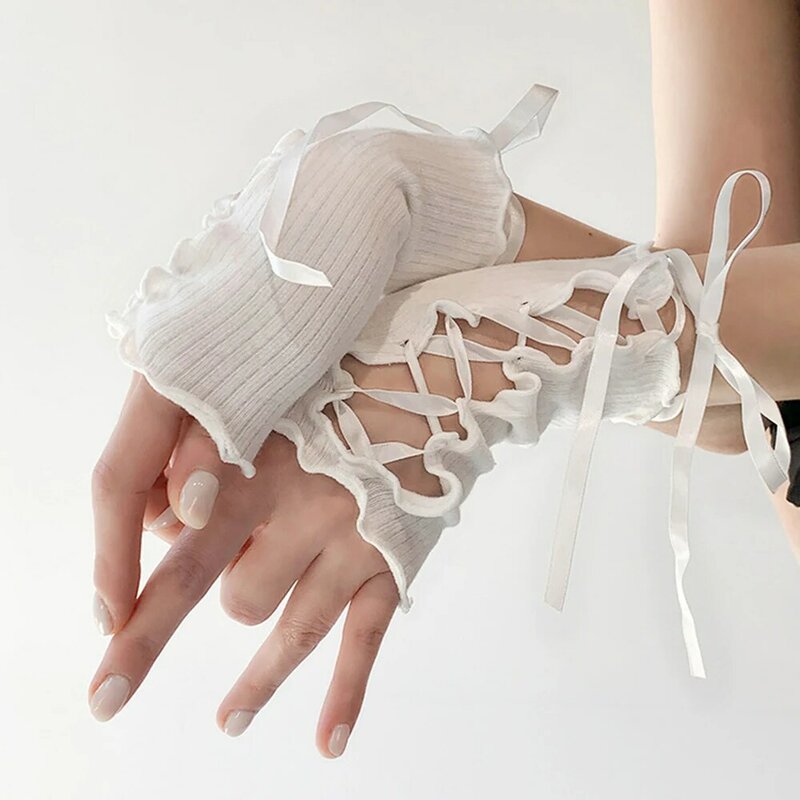 Y2k ถุงมือครึ่งนิ้วแบบทำมือแขนเสื้อตาข่ายยืดหยุ่นแขนเสื้อคอสเพลย์โลลิต้า JK กอธิคเครื่องประดับเสื้อผ้า