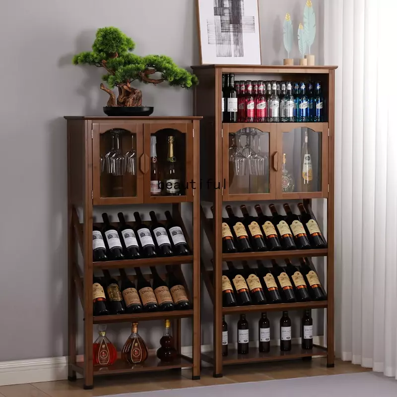 Vitrina De vidrio para vino, estante De bambú, gabinete De exhibición minimalista, muebles De habitación para el hogar y restaurante