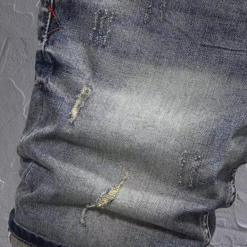 Джинсовые шорты мужские стрейчевые, модные дизайнерские рваные джинсовые брюки Slim Fit в стиле ретро, повседневные винтажные, синие, лето