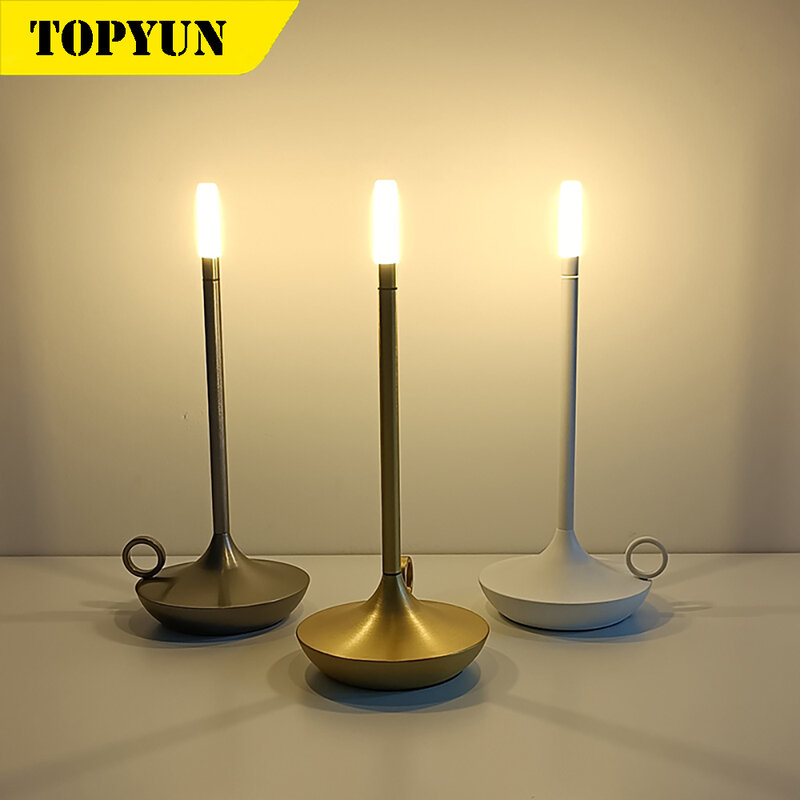 Lámpara de mesa para dormitorio, lámpara táctil inalámbrica recargable, vela de Camping creativa, USB-C de escritorio