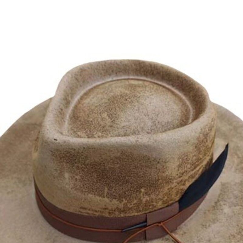 Sombrero fieltro elegante para hombre y mujer, sombrero lana para fiesta con cinturón, disfraz juego rol, sombrero
