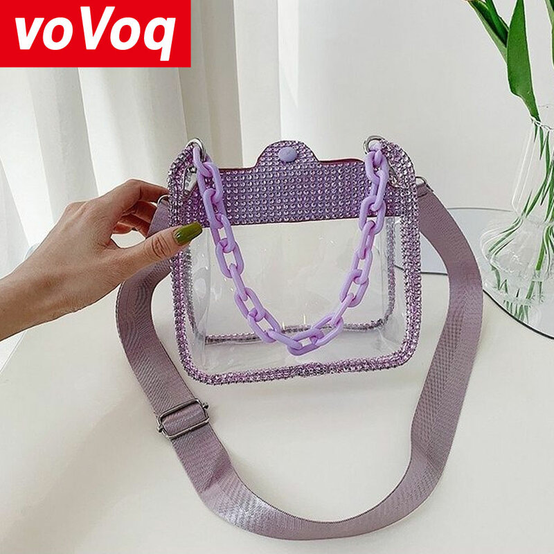 Moda coreana 2023 nuova borsa da donna a tracolla in gelatina di PVC portatile borsa a tracolla approvata dallo stadio del telefono a catena lucida