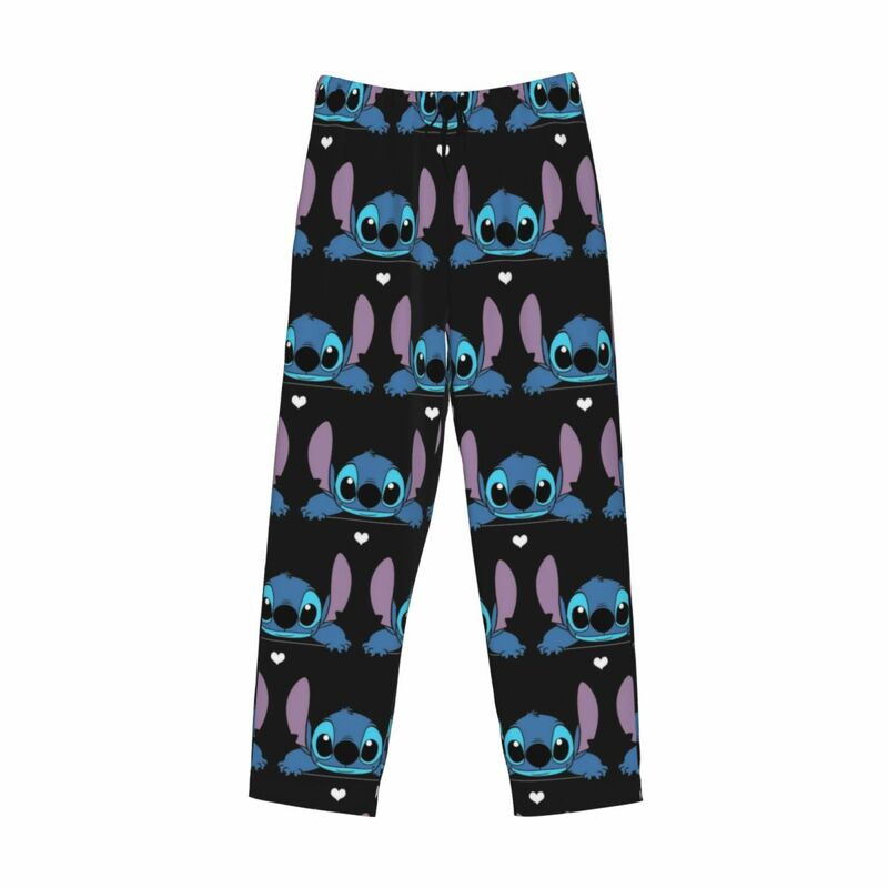 Custom Print Cartoon Animation Stitch Pajama Pants for Men Sleep Sleepwear Bottoms with Pockets