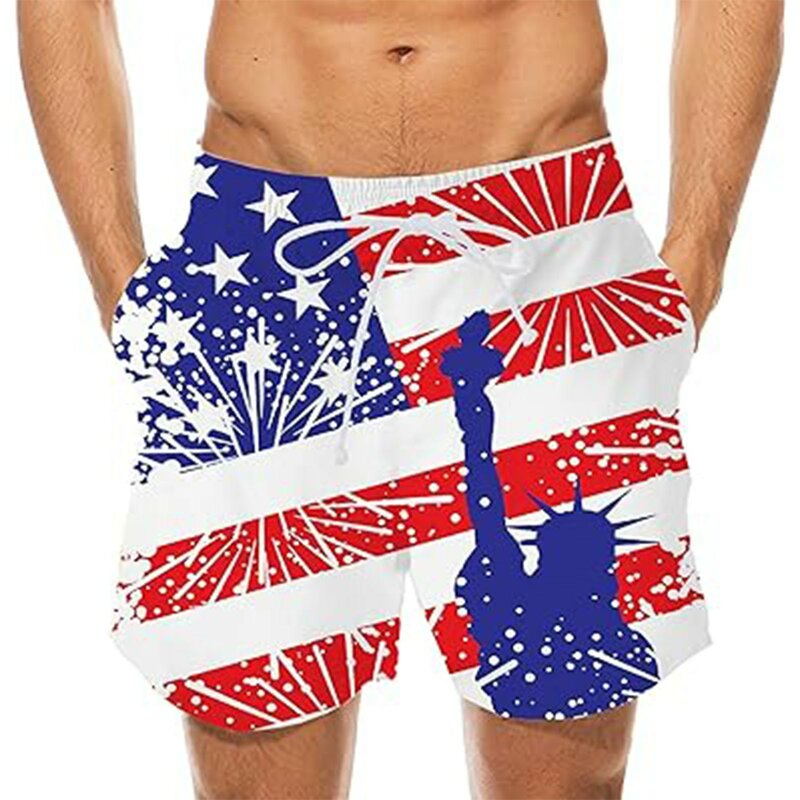 Pantaloni Casual stampati a righe per uomo pantaloni corti da spiaggia traspiranti a vita alta estivi pantaloni con coulisse per il giorno dell'indipendenza di moda