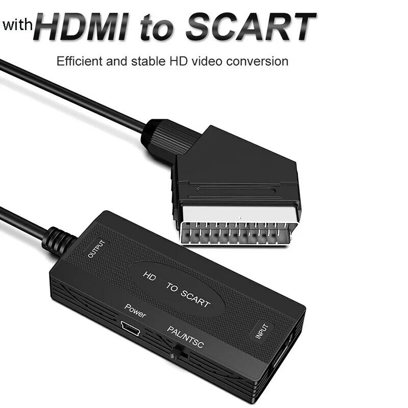Con cavo convertitore Video da HDMI a Scart HD ingresso compatibile con HDMI uscita Scart Display 1080P adattatore di estensione con interruttore PAL NTSC