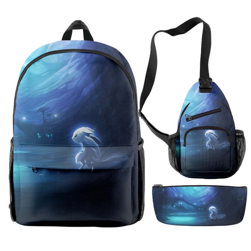 Ori and the Will of the Wisps Backpacks 3 Pieces Sets Unique Zipper Daypack 2024 Casual Style Traval Bag Adult Kids School Bag