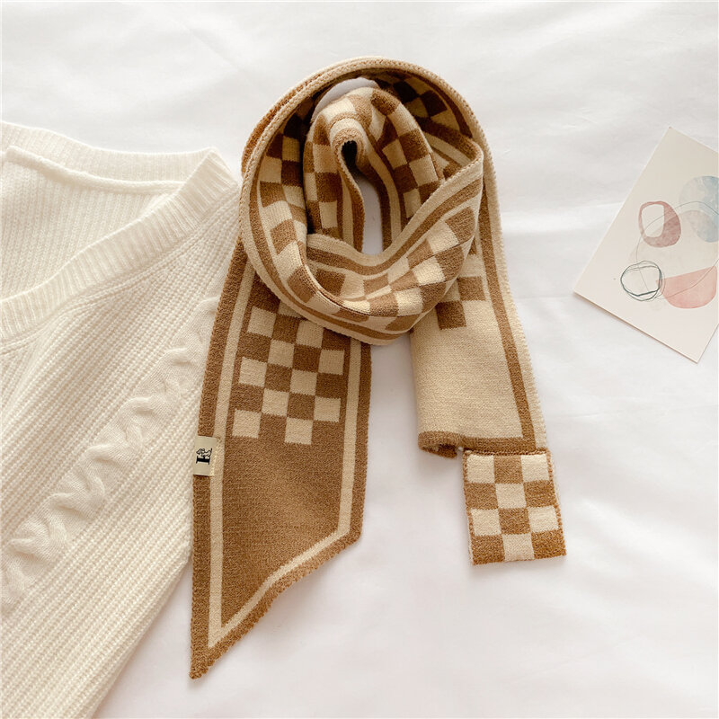Inverno quente magro malha feminino cachecol 2022 moda macio lã fio xadrez animal neckerchief para senhoras foulard bufanda echarpe