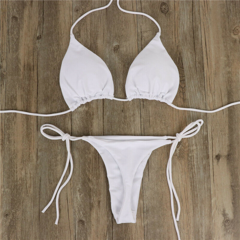 Conjunto de Bikini de estilo Bandage para mujer, traje de baño brasileño de 2 piezas con lazo lateral, Color liso