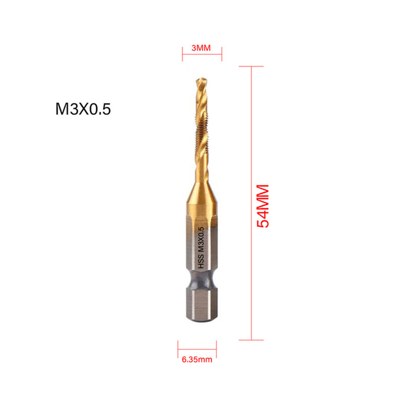 1pcs Titanium Plated Tap Drill Bit Hex Shank Threaded  Machine Compound Tap M3-M10 For Hand Drill Bench Drill Tool Parts