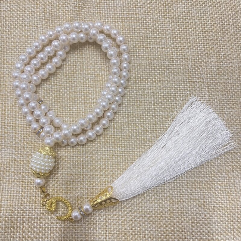 6mm 99 Glass Pearls Tassel Turkish Muslim Rosary Islamic Prayer Beads Bracelet For Women Jewelry Accessories Gift