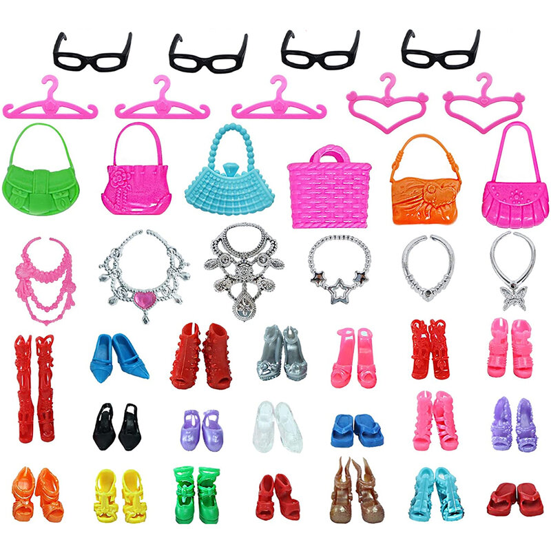 35 articoli/Set accessori per bambole = 10 Mix Fashion Cute Dress + 10 accessori + 10 appendiabiti + 5 scarpe vestiti per barbie giocattoli per bambole regalo