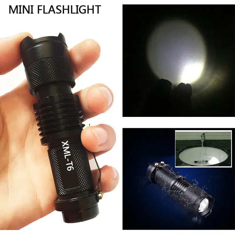 Senter Led Mini 8000LM Senter Super Terang Q5/T6/L2 Linterna Led Lanterna Dapat Dizoom Memancing Berkemah Lampu Sepeda 14500/18650