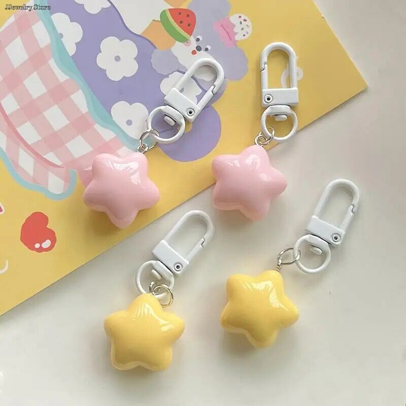 1PC carino giallo rosa stelle portachiavi ciondolo portachiavi per ragazze zaino fascino custodia per cuffie accessori regali creativi