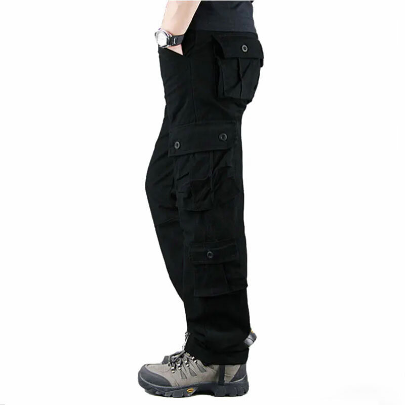 กางเกงคาร์โก้ผู้ชายกางเกงทหารสีกากี, กางเกงยุทธวิธีผ้าฝ้ายลำลองกระเป๋าหลากหลายกองทัพ