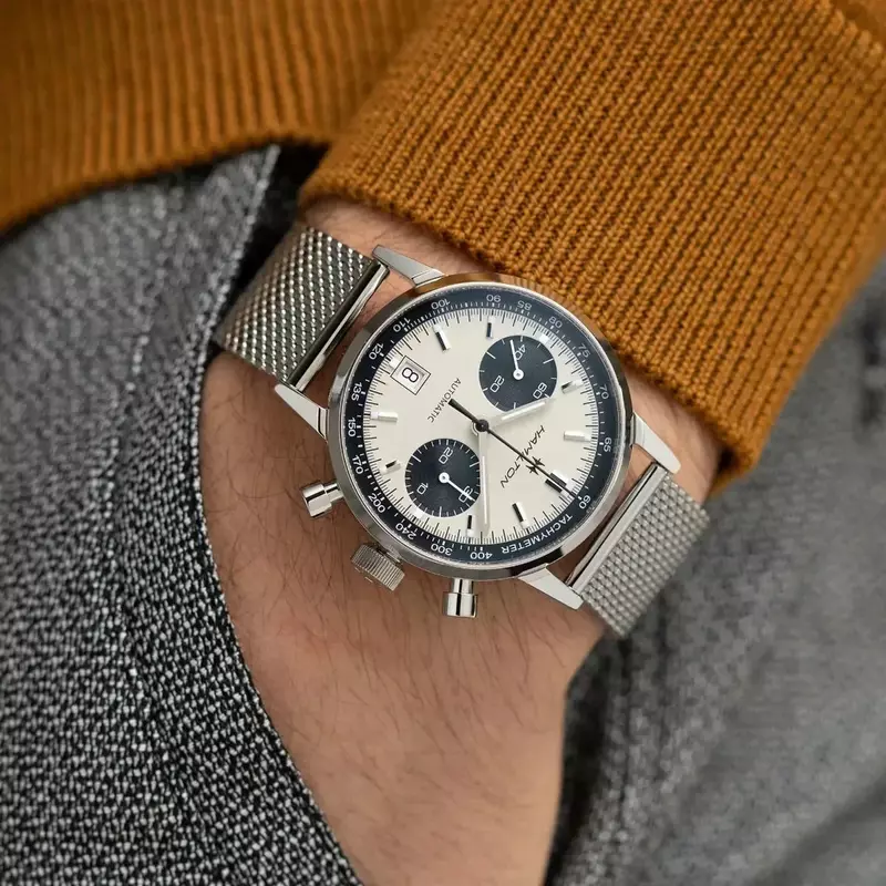 Relógio masculino ultrafino em couro, cronógrafo multifuncional, cinto de malha de aço inoxidável, moda Hamilton de luxo clássico, marca top