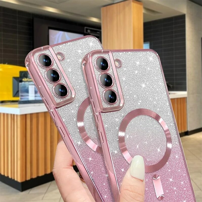 Glitter helle Abdeckung für Samsung Galaxy S24 S23 S22 S21 S20 Ultra Plus Fe Fall Note20 Ultra Plating Wireless Magsafe Magnet