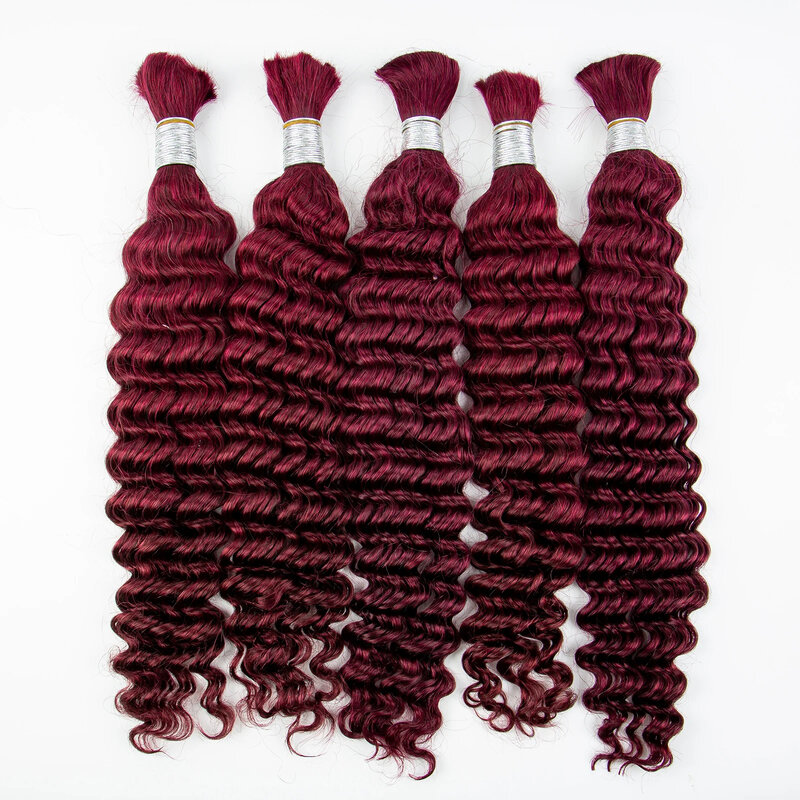 Extensiones de cabello humano rizado para trenzas bohemias, Cabello 100% virgen, ondulado profundo, colorido, a granel, sin trama