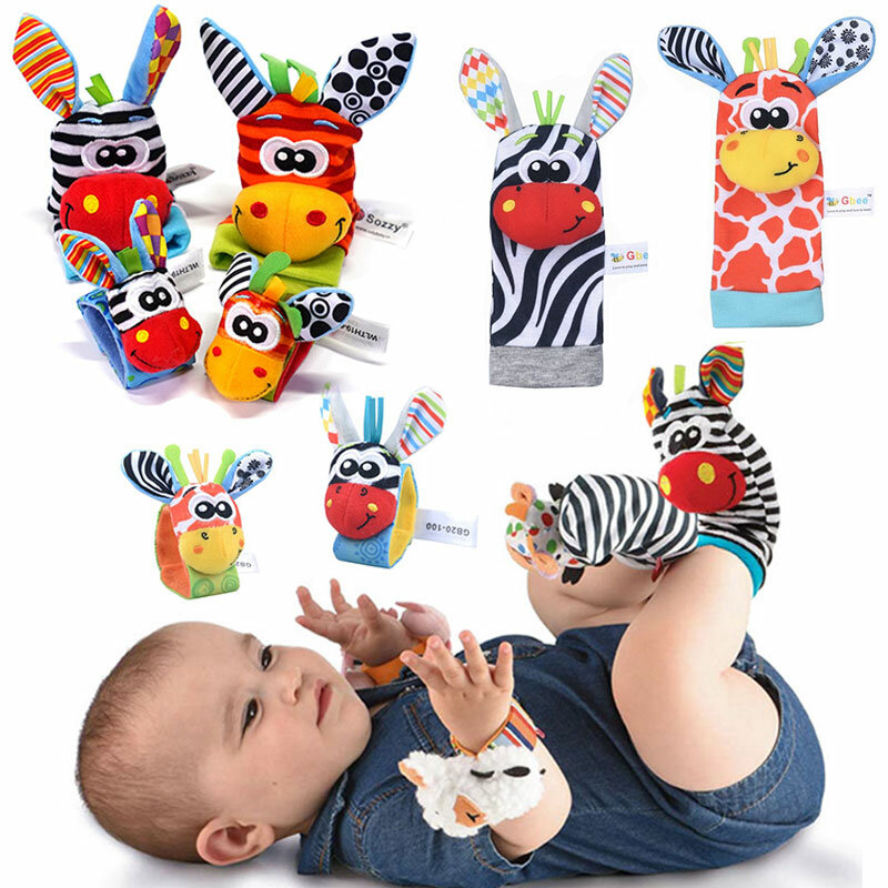 Grzechotki dla dzieci skarpetki zabawki 0 12 miesięcy noworodek Cartoon pluszowe skarpetki na nadgarstek i grzechotki zabawki na nadgarstek dla niemowląt