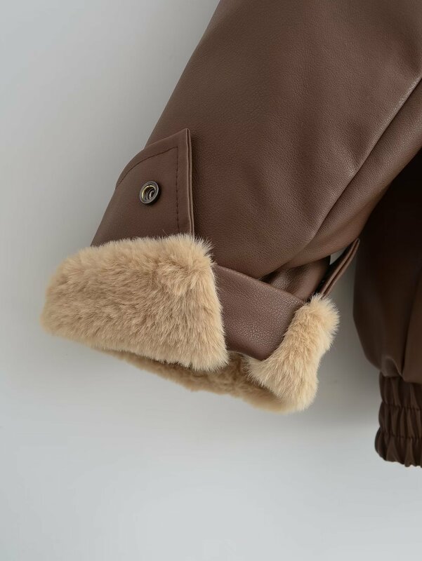 Женская одежда кожаная куртка с отложным воротником кожаная куртка с длинным рукавом с подкладкой из кроличьего меха осенне-зимнее теплое короткое пальто