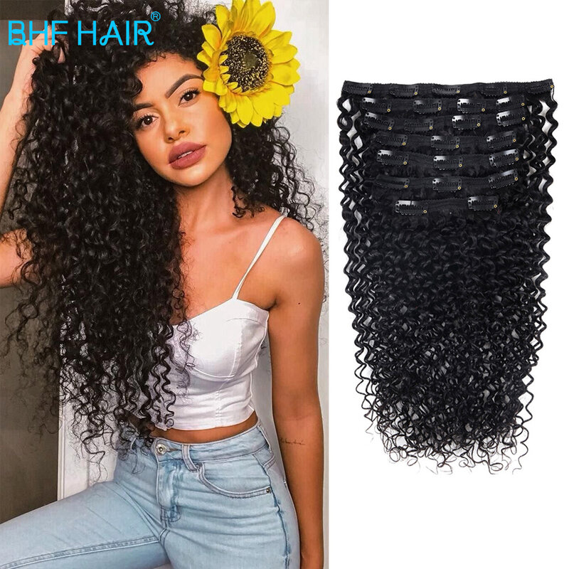 Afro Kinky Curly Clip Ins Hair Extension Human Hair Mongolian Kinky Curly Human Hair Clip Ins Extension 120G Full Head