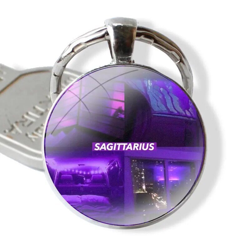 Keychain Handmade Glass Cabochon Key Ring Holder Pendant Key Chains Purple Love Aesthetic Art