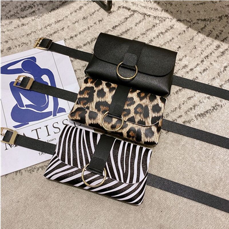 Mini riñonera de cuero con solapa para mujer, bolso de cintura con estampado de leopardo, monedero, cinturón para teléfono móvil