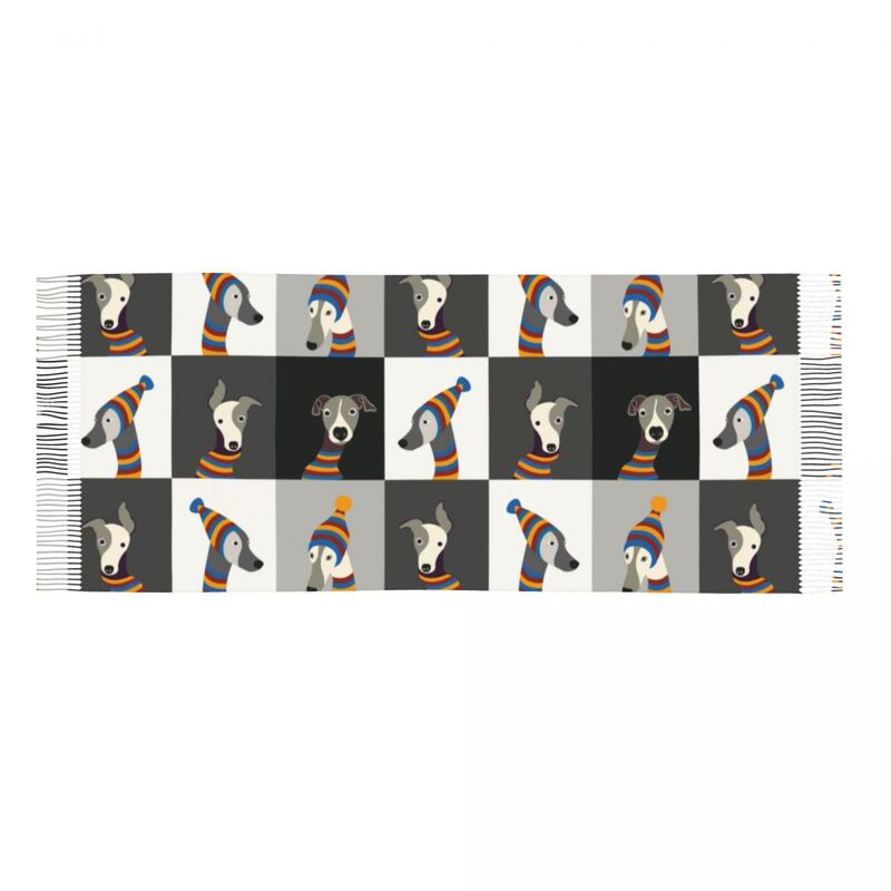 Funny Cartoon Greyhound Whippet Dog Tassel szalik kobiety miękkie chart Hound szal Wrap kobieta zimowe szaliki
