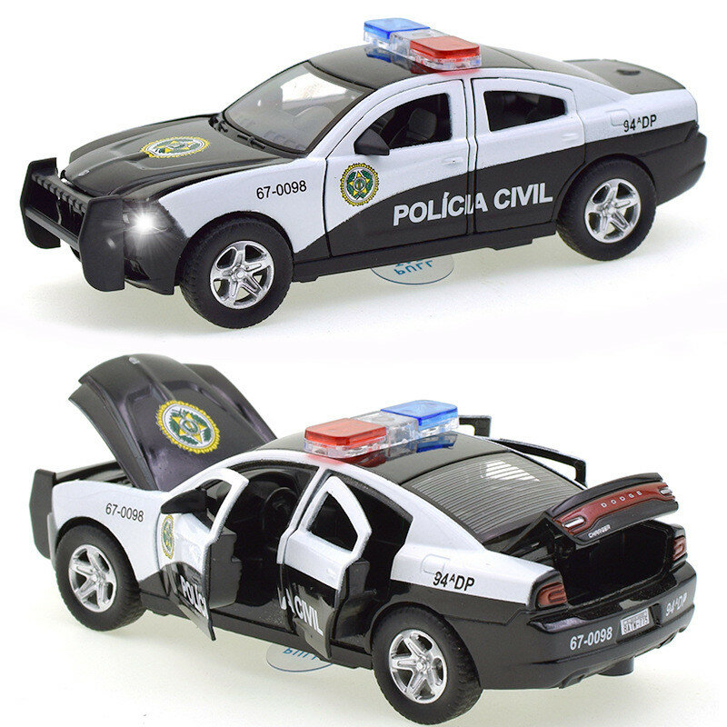 Coche de policía escala 1:32, vehículo de juguete fundido a presión de aleación, modelo de Metal, simulación, Colección Pull Back, regalo para niños