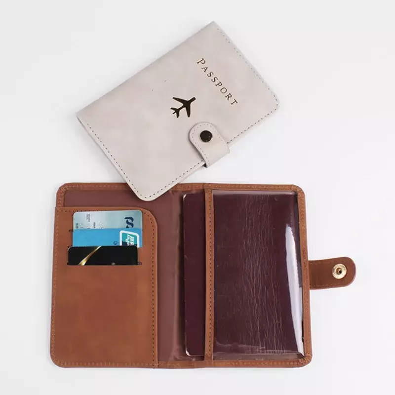 Penutup paspor Pasangan dompet kartu kredit Travel tahan air buku paspor lucu untuk wanita/pria penutup kulit gray1 coklat